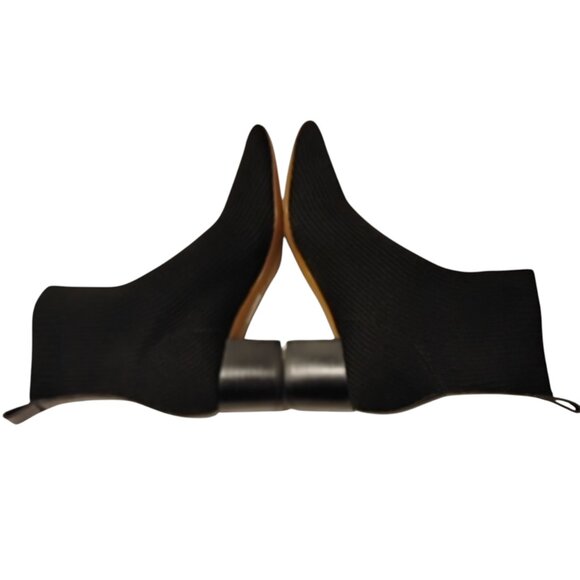 Everlane Sock Boots Ankle Booties Ribbed Stretch 2" Block Heels Classic Black 6 - Picture 6 of 11
